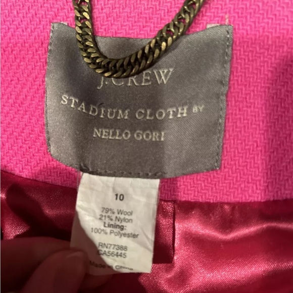 J Crew Coat Jacket Womens Size 10 Stadium Cloth Nello Gori Pink Fuschia Wool - Picture 2 of 8